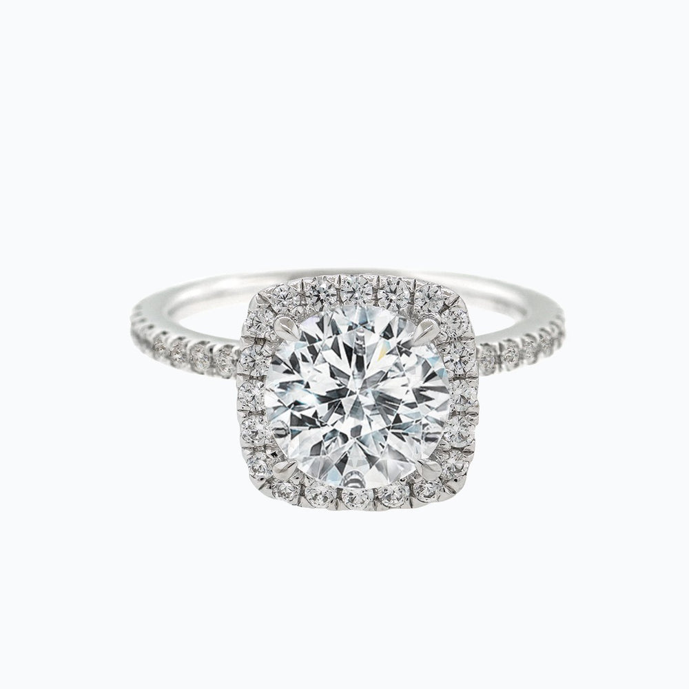 Neona Moissanite Cushion Halo Pave Diamonds Platinum Ring
