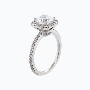 
          
          Load image into Gallery viewer, Neona Moissanite Cushion Halo Pave Diamonds Platinum Ring
          
          