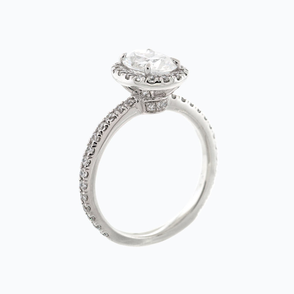
          
          Load image into Gallery viewer, 1.00ct Adel Lab Created Diamond Oval Halo Pave Diamonds 18k White Gold Ring
          
          