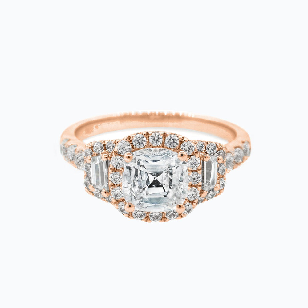 
          
          Load image into Gallery viewer, Maly Moissanite Cushion Halo Three Stone Pave Diamonds Ring
          
          
