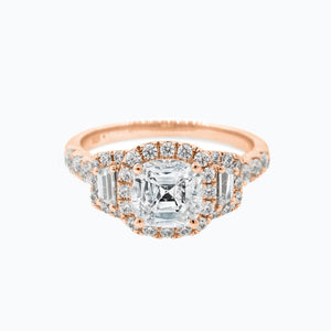 
          
          Load image into Gallery viewer, Maly Cushion Halo Three Stone Pave Diamonds Ring 14K Rose Gold
          
          