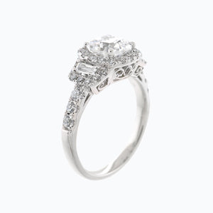
          
          Load image into Gallery viewer, 2.80ct Maly Moissanite Cushion Halo Three Stone Pave Diamonds 18k White Gold Ring
          
          