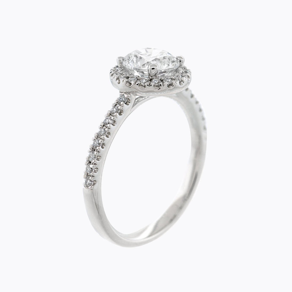 
          
          Load image into Gallery viewer, Isam Moissanite Round Halo Pave Diamonds 18k White Gold Ring In Stock
          
          