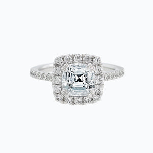 
          
          Load image into Gallery viewer, Nadia Moissanite Cushion Halo Pave Diamonds Platinum Ring
          
          