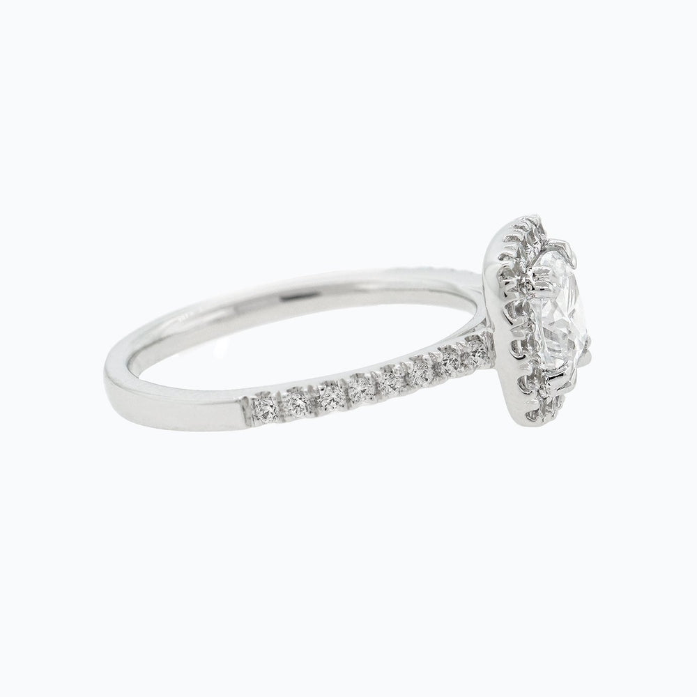 
          
          Load image into Gallery viewer, Nadia Lab Created Diamond Cushion Halo Pave Diamonds 18k White Gold Ring
          
          