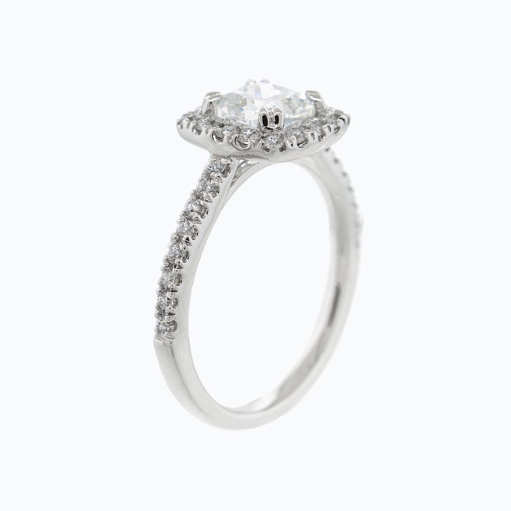 
          
          Load image into Gallery viewer, Nadia Moissanite Cushion Halo Pave Diamonds 18k White Gold Ring In Stock
          
          