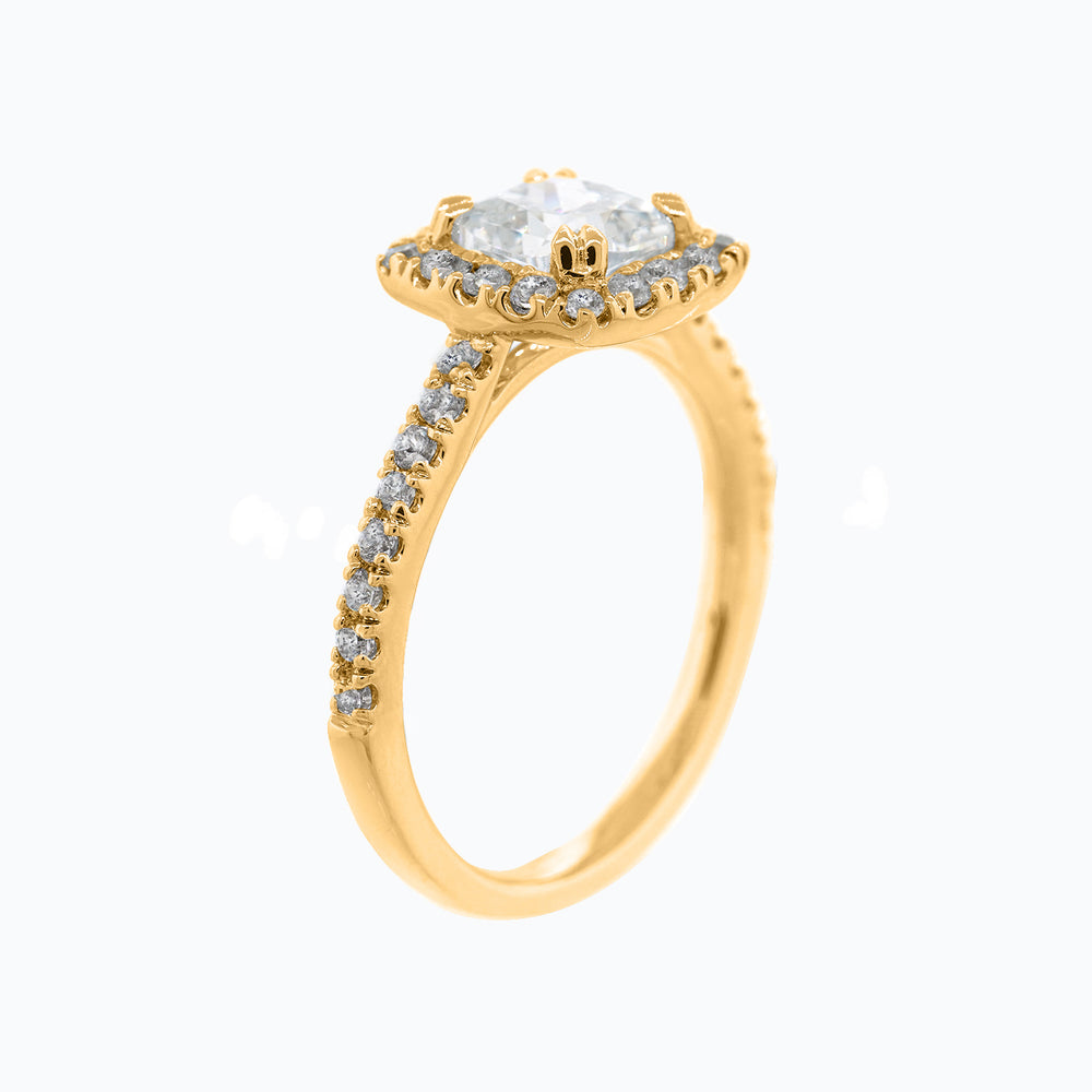 
          
          Load image into Gallery viewer, Nadia Cushion Halo Pave Diamonds Ring 18K Yellow Gold
          
          