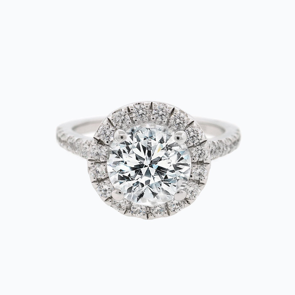 
          
          Load image into Gallery viewer, 2.20ct Ellen Moissanite Round Halo Pave Diamonds 18k White Gold Ring
          
          