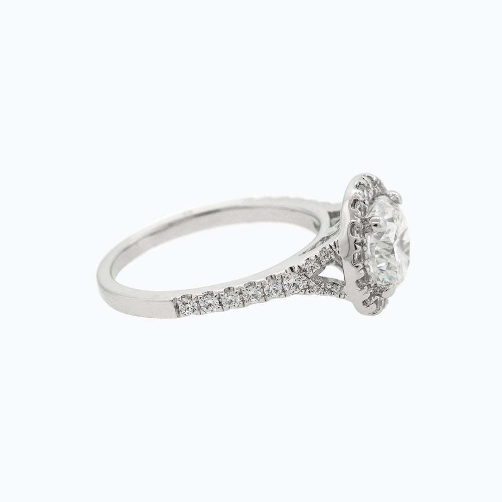 
          
          Load image into Gallery viewer, 1.50ct Ellen Moissanite Round Halo Pave Diamonds 18k White Gold Ring
          
          