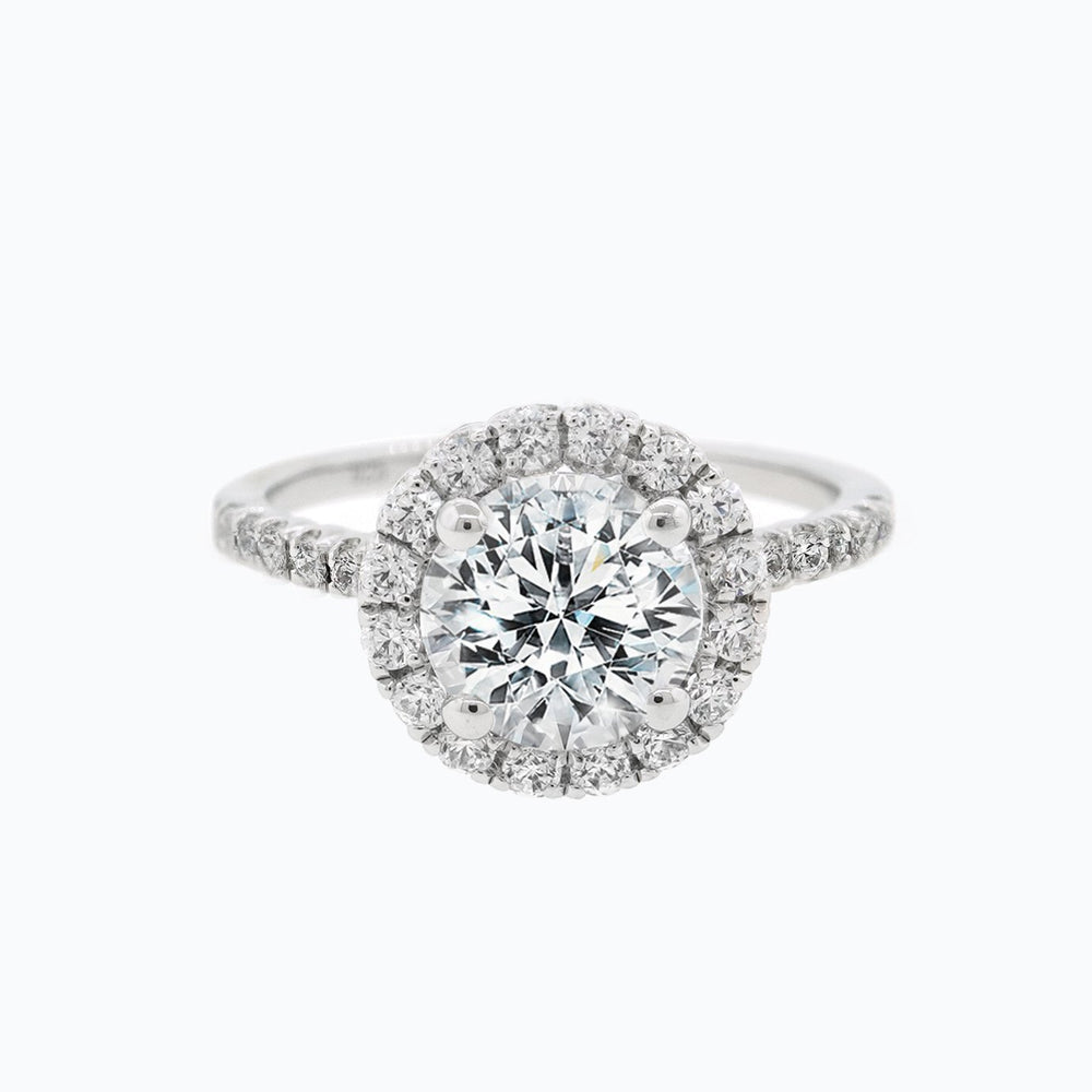 Anissa Moissanite Round Halo Pave Diamonds 18k White Gold Ring In Stock