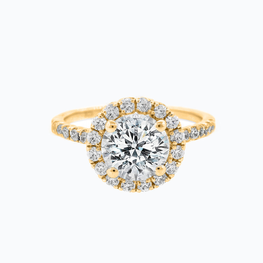 Anissa Round Halo Pave Diamonds Ring 14K Yellow Gold