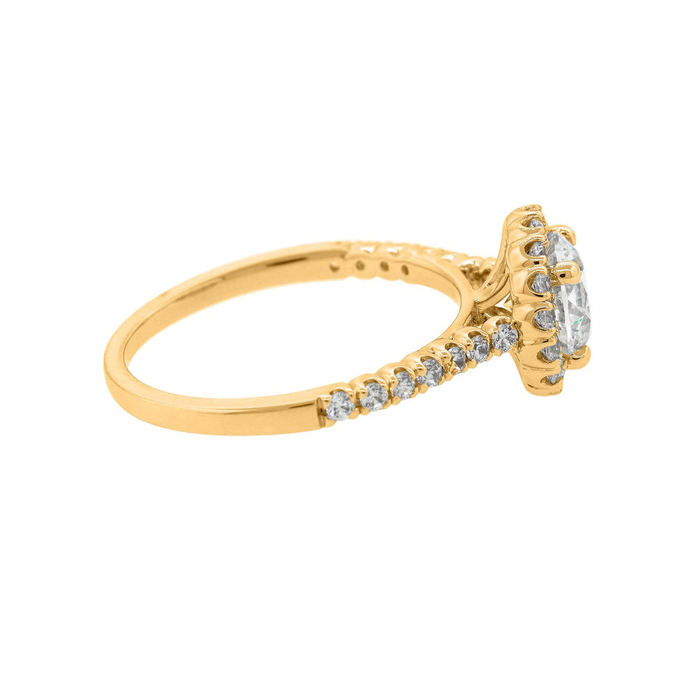 
          
          Load image into Gallery viewer, Anissa Moissanite Round Halo Pave Diamonds Yellow Gold Ring
          
          
