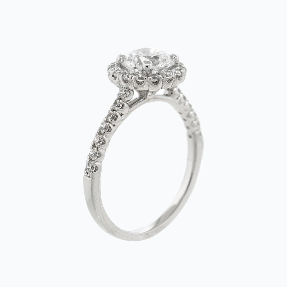 
          
          Load image into Gallery viewer, Anissa Moissanite Round Halo Pave Diamonds Platinum Ring
          
          