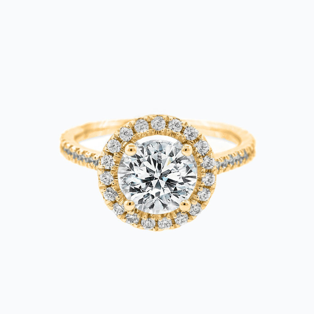 
          
          Load image into Gallery viewer, Nevan Moissanite Round Halo Pave Diamonds Yellow Gold Ring
          
          