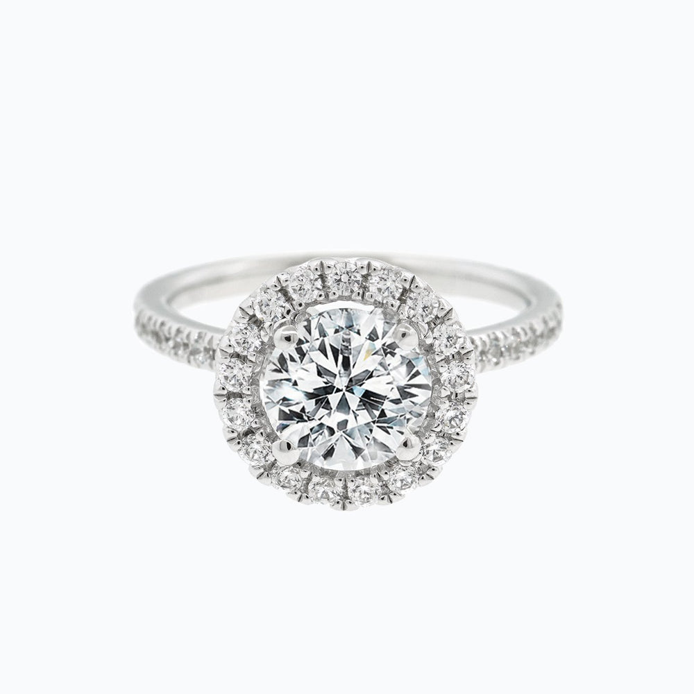 
          
          Load image into Gallery viewer, 1.50ct Tiara Lab Diamond Round Halo Pave Diamonds 18k White Gold Ring
          
          