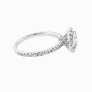 
          
          Load image into Gallery viewer, 1.20ct Tiara Moissanite Round Halo Pave Diamonds 18k White Gold Ring
          
          