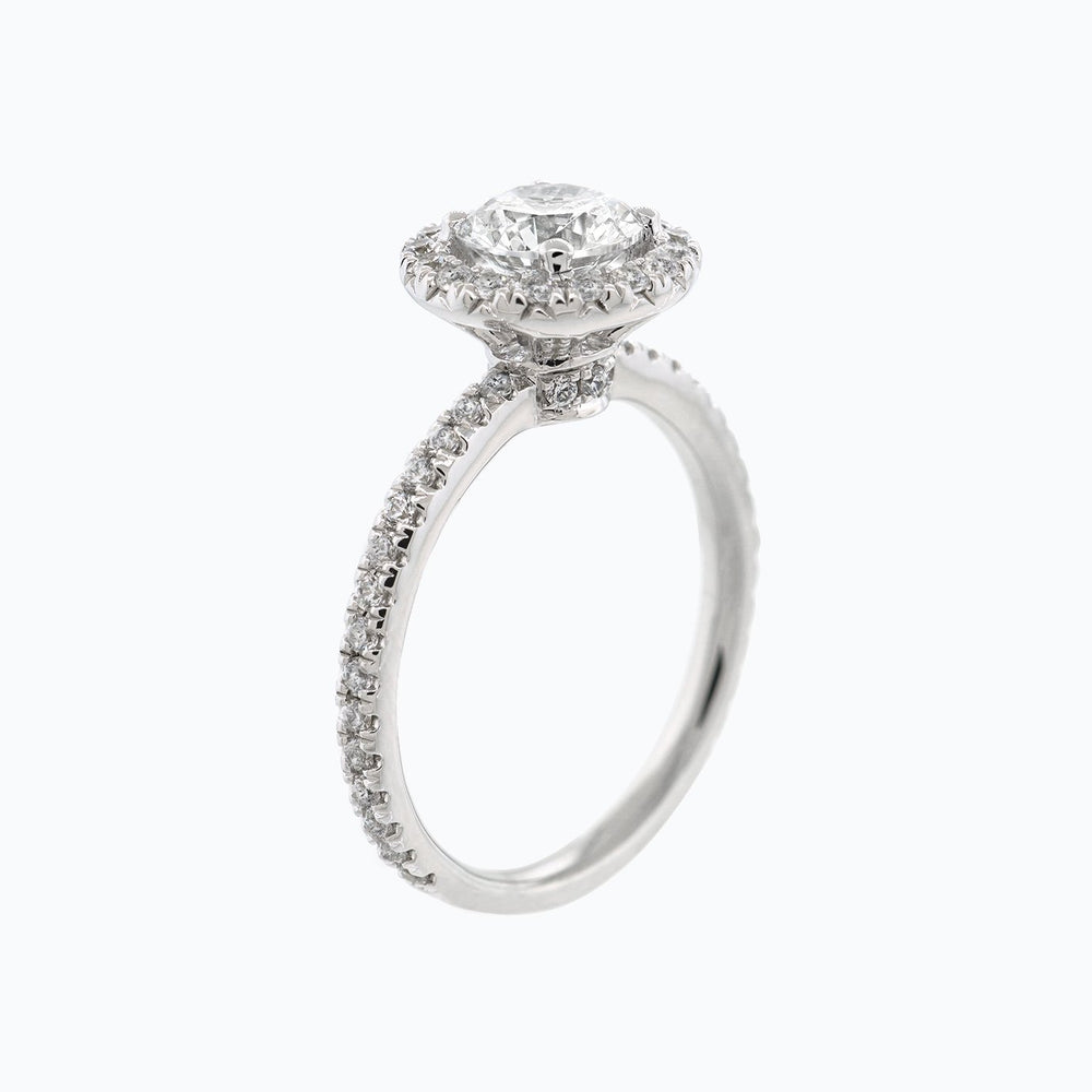 
          
          Load image into Gallery viewer, Tiara Moissanite Round Halo Pave Diamonds White Gold Ring
          
          