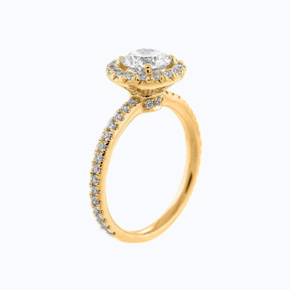 
          
          Load image into Gallery viewer, Tiara Round Halo Pave Diamonds Ring 18K Yellow Gold
          
          