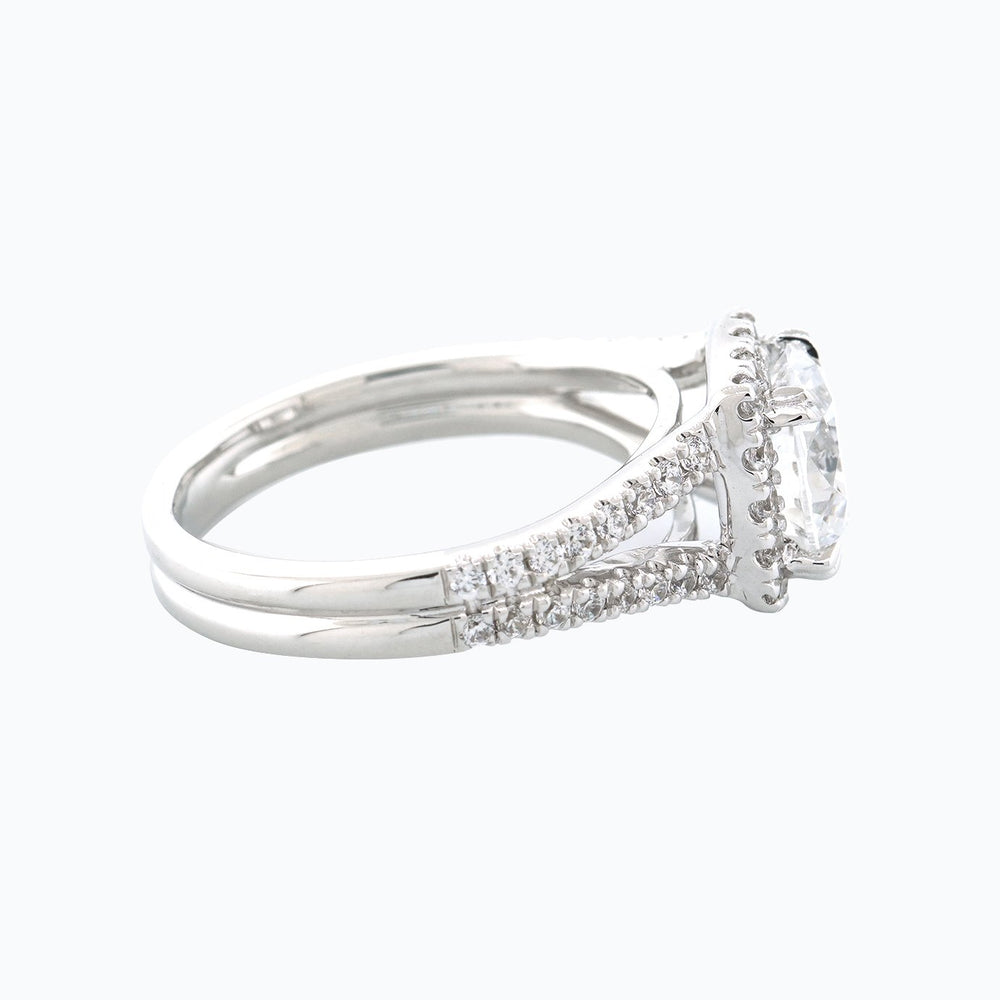 
          
          Load image into Gallery viewer, 1.90ct Marzo Moissanite Round Halo Pave Diamonds 18k White Gold Ring
          
          