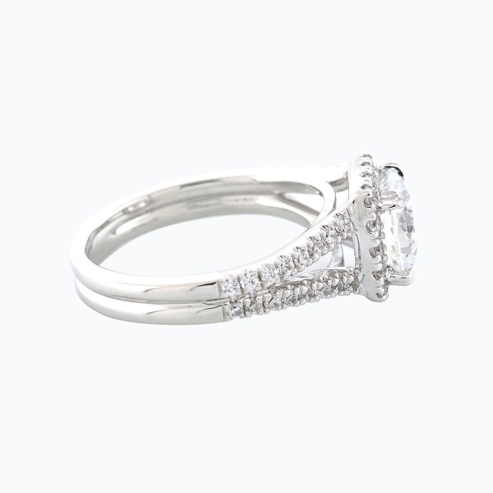 
          
          Load image into Gallery viewer, Marzo Lab Created Diamond Round Halo Pave Diamonds 18k White Gold Ring
          
          
