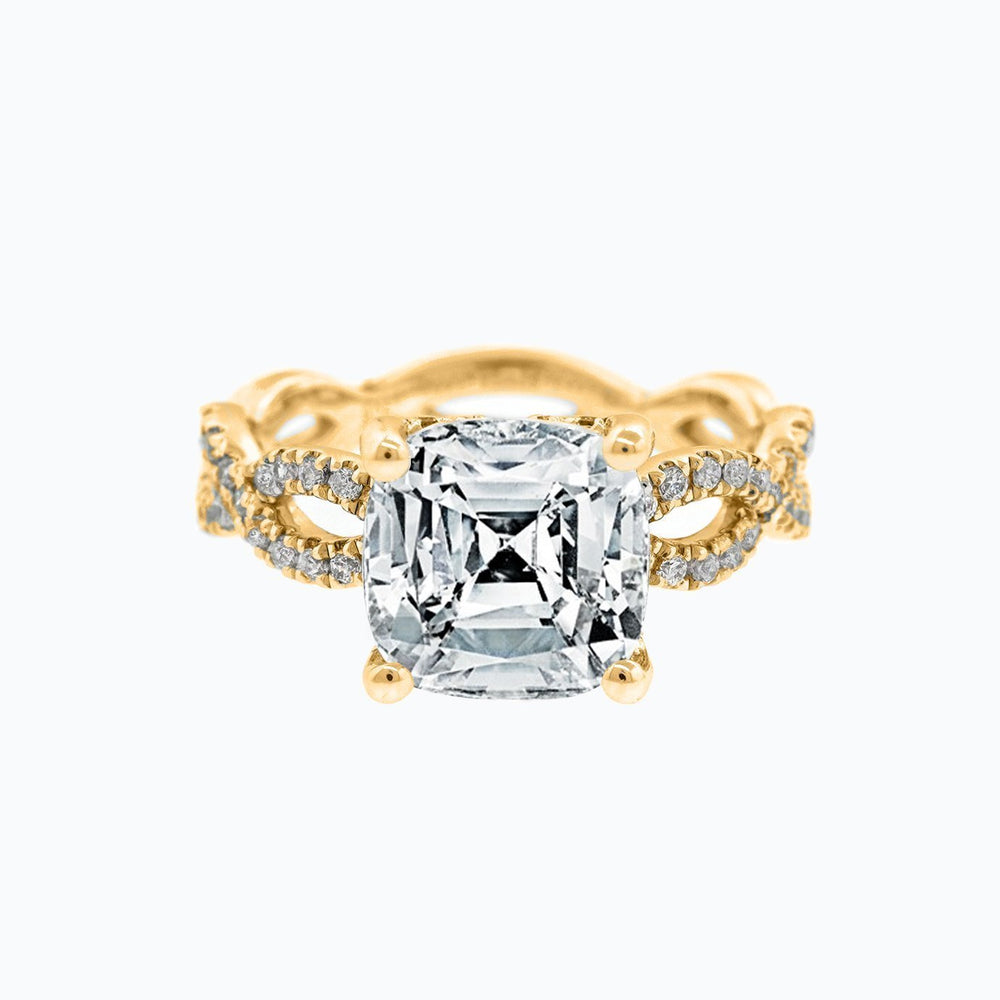 
          
          Load image into Gallery viewer, Amaya Lab Created Diamond Cushion Twist Pave Diamonds Rose Gold Ring
          
          