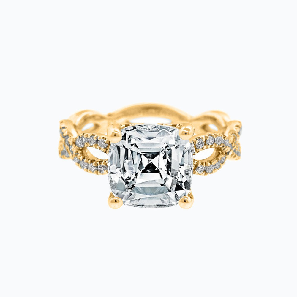Amaya Cushion Twist Pave Diamonds Ring 18K Yellow Gold
