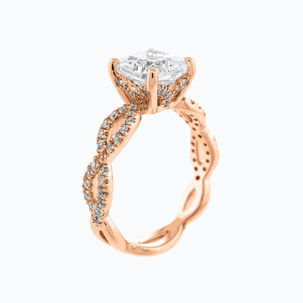
          
          Load image into Gallery viewer, Amaya Moissanite Cushion Twist Pave Diamonds Rose Gold Ring
          
          
