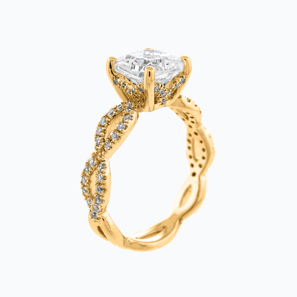 
          
          Load image into Gallery viewer, Amaya Lab Created Diamond Cushion Twist Pave Diamonds Yellow Gold Ring
          
          