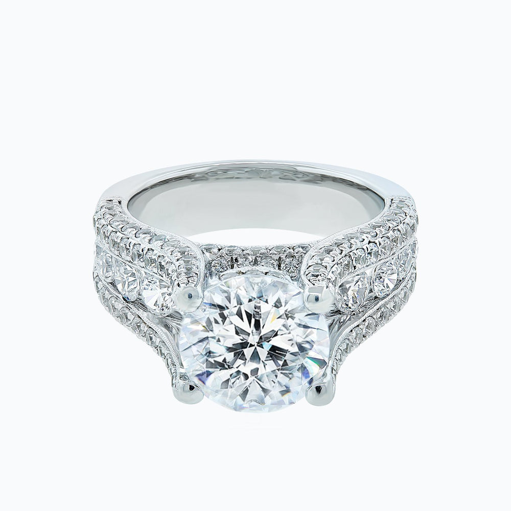 Alma Round Pave Diamonds 18k White Gold Semi Mount Engagement Ring
