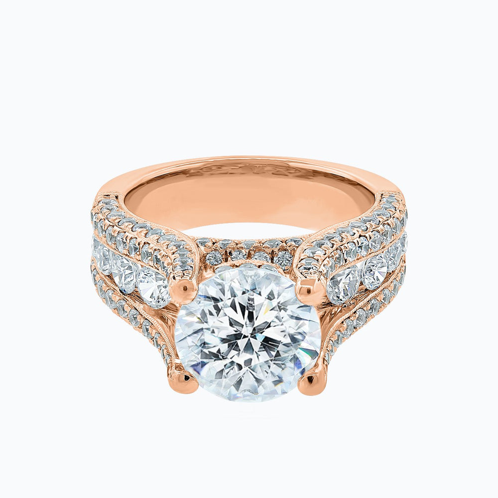Alma Moissanite Round Pave Diamonds Rose Gold Ring
