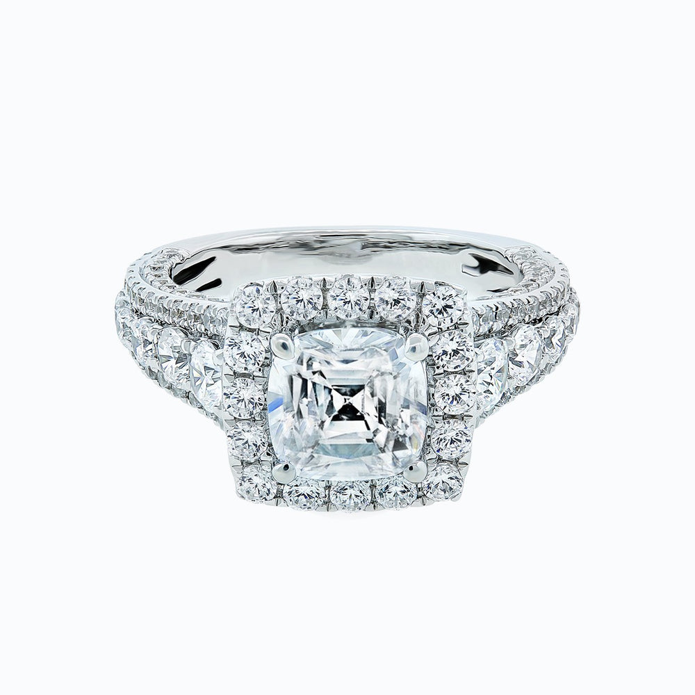 2.00ct Elda Moissanite Cushion Halo Pave Diamonds 18k White Gold Ring