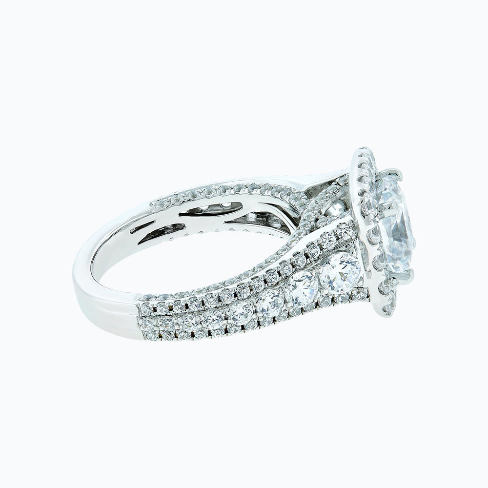 
          
          Load image into Gallery viewer, 3.30ct Elda Moissanite Cushion Halo Pave Diamonds 18k White Gold Ring
          
          