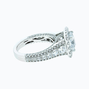 
          
          Load image into Gallery viewer, Elda Moissanite Cushion Halo Pave Diamonds Platinum Ring
          
          
