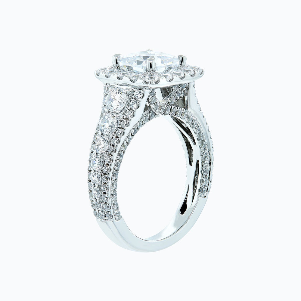 
          
          Load image into Gallery viewer, 3.00ct Elda Lab Created  Diamond Cushion Halo Pave Diamonds 18k White Gold Ring
          
          
