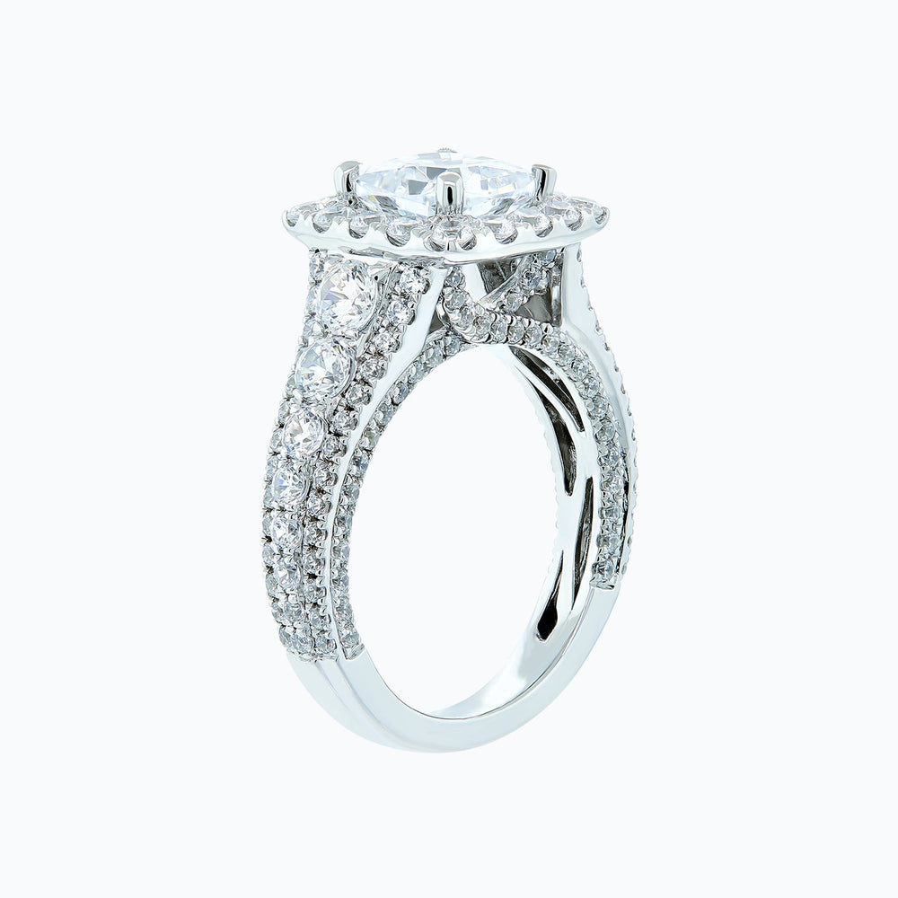 
          
          Load image into Gallery viewer, 1.10ct Elda Moissanite Cushion Halo Pave Diamonds 18k White Gold Ring
          
          