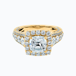 
          
          Load image into Gallery viewer, Elda Moissanite Cushion Halo Pave Diamonds Yellow Gold Ring
          
          
