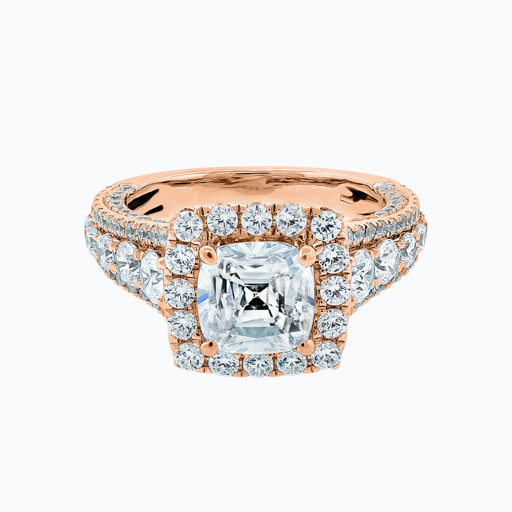 Elda Cushion Halo Pave Diamonds Ring 14K Rose Gold