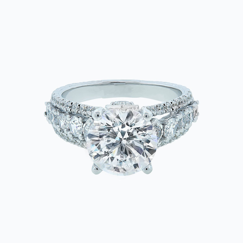 Veda Lab Created Diamond Round Pave Diamonds White Gold Ring