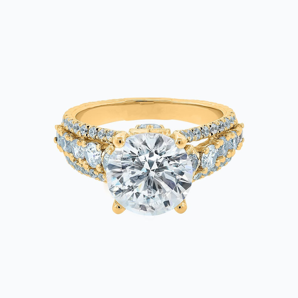 Veda Lab Created Diamond Round Pave Diamonds Yellow Gold Ring
