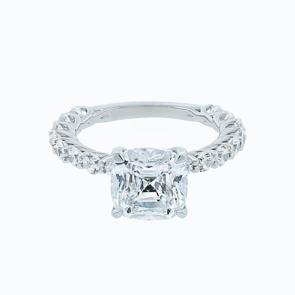 3.00ct Angel Lab Created Diamond Cushion Pave Diamonds 18k White Gold Ring