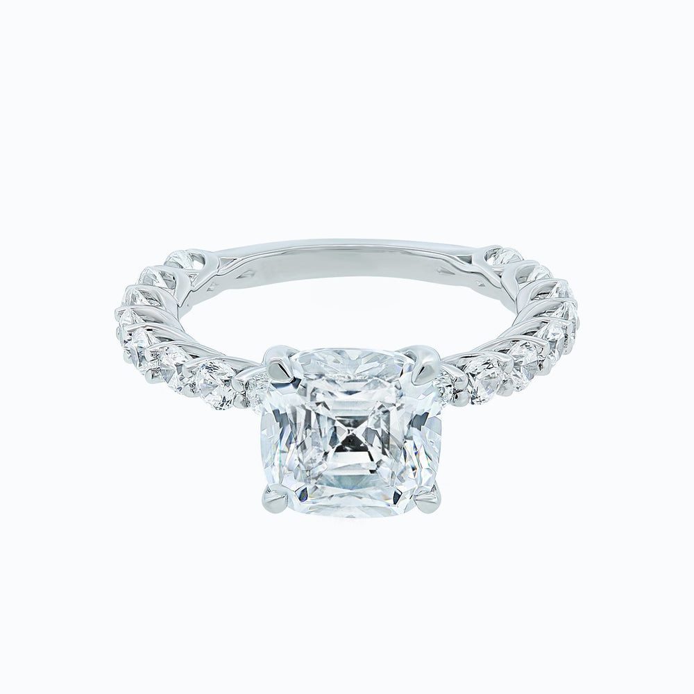 Angel Cushion Pave Diamonds 18k White Gold Semi Mount Engagement Ring