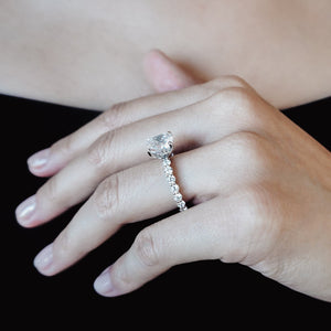 
          
          Load image into Gallery viewer, Angel Moissanite Cushion Pave Diamonds 18k White Gold Ring In Stock
          
          