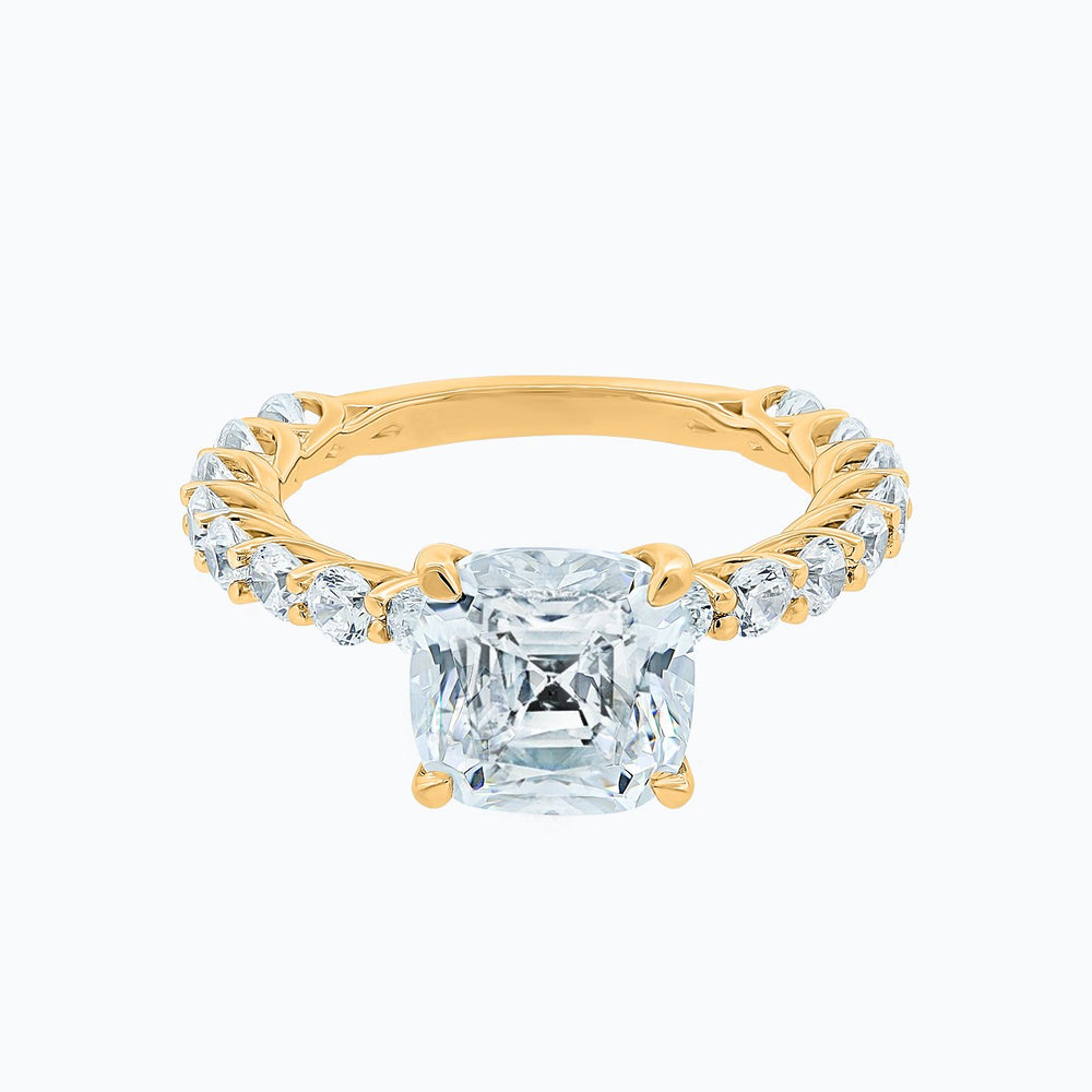 Angel Cushion Pave Diamonds Ring 18K Yellow Gold