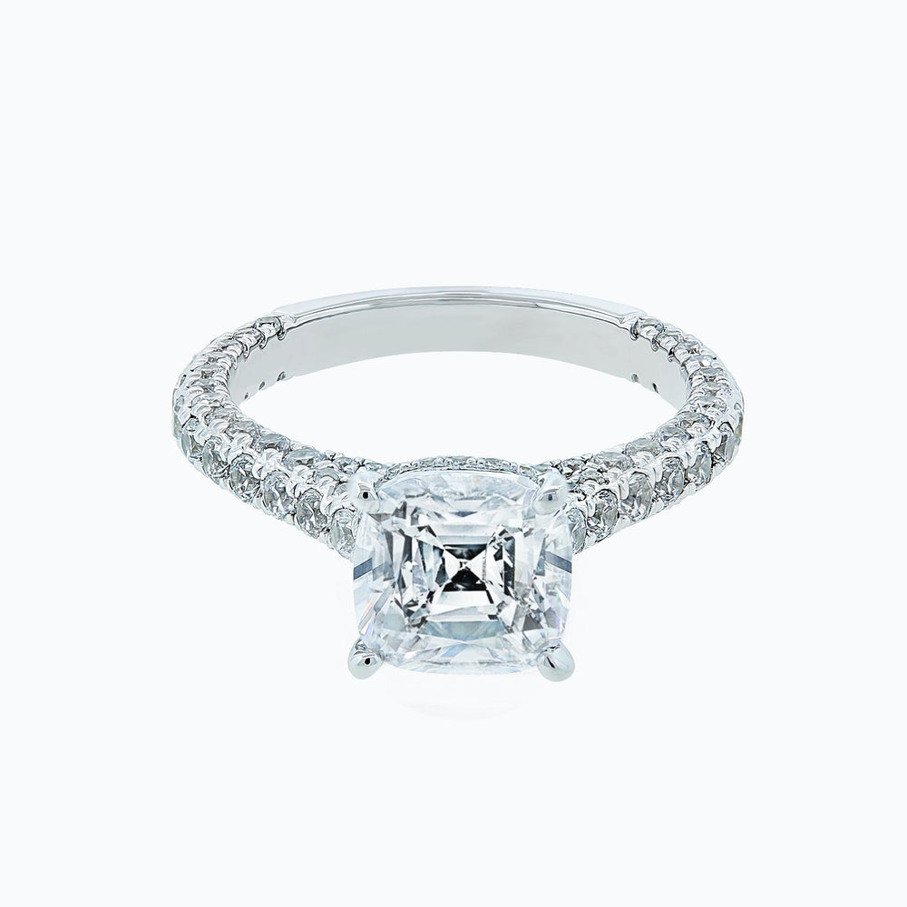 5.02ct Nina Moissanite Cushion Pave Diamonds 18k White Gold Ring