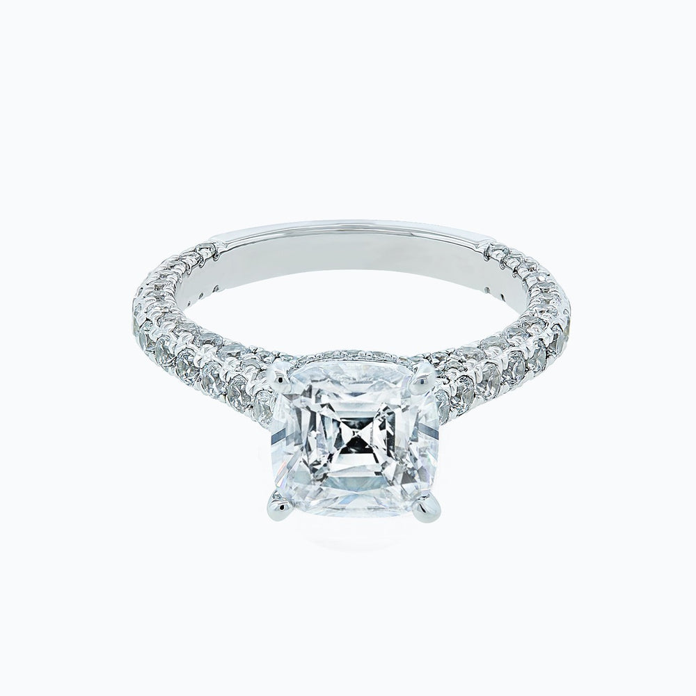 Nina Cushion Pave Diamonds 18k White Gold Semi Mount Engagement Ring
