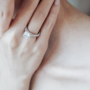 
          
          Load image into Gallery viewer, Nina Lab Created Diamond Cushion Pave Diamonds 18k White Gold Ring
          
          
