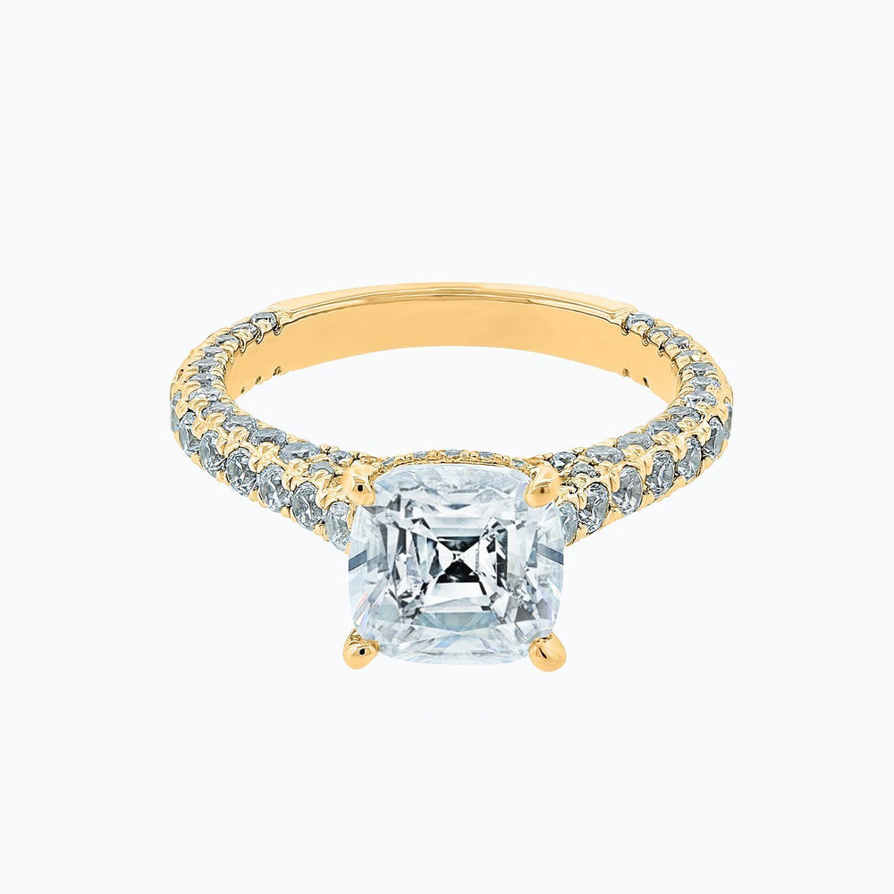 
          
          Load image into Gallery viewer, Nina Lab Created Diamond Cushion Pave Diamonds Yellow Gold Ring
          
          