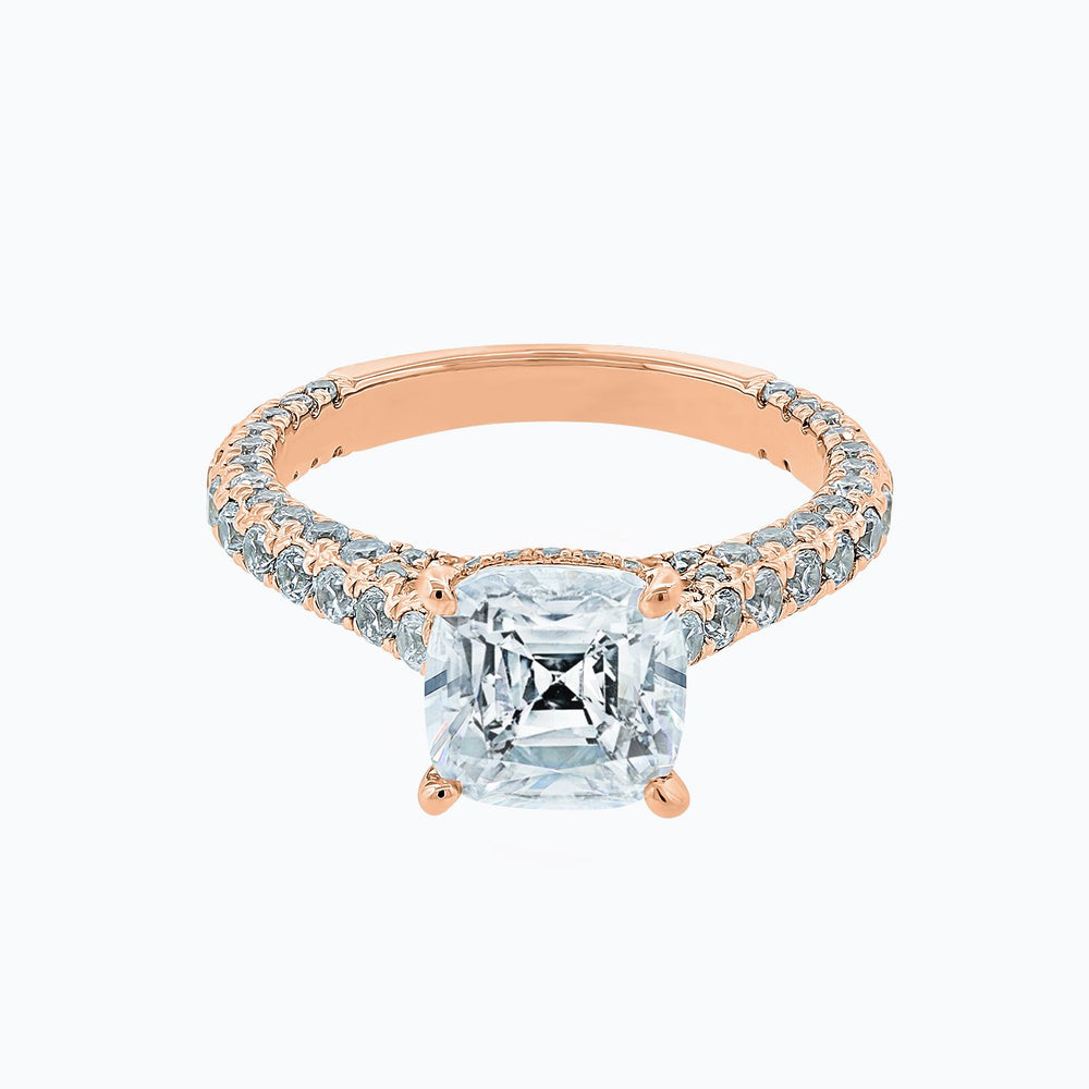 Nina Moissanite Cushion Pave Diamonds Rose Gold Ring