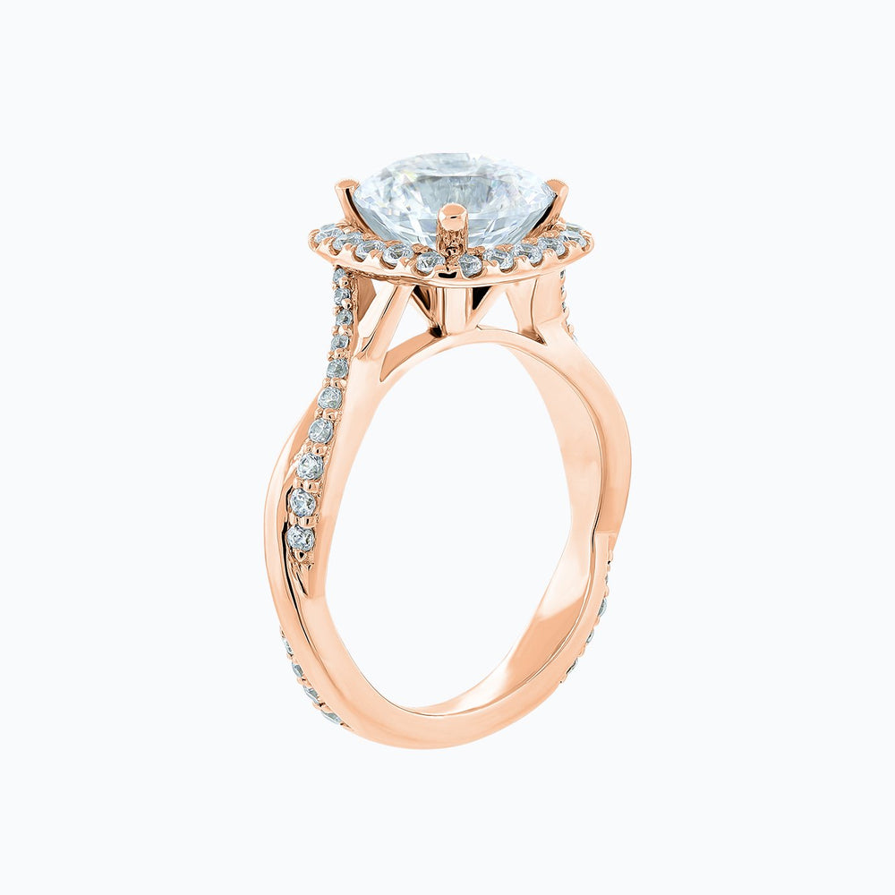 
          
          Load image into Gallery viewer, Teana Moissanite Round Halo Pave Diamonds Rose Gold Ring
          
          