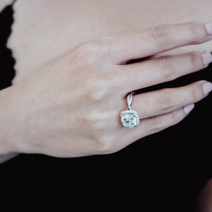 
          
          Load image into Gallery viewer, Teana Moissanite Round Halo Pave Diamonds Platinum Ring
          
          